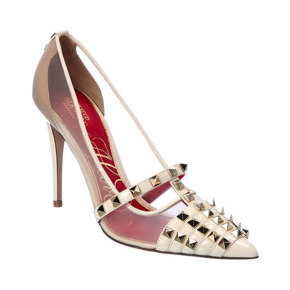 Valentino Rockstud Alcove 100 Patent & Mesh Pump, White